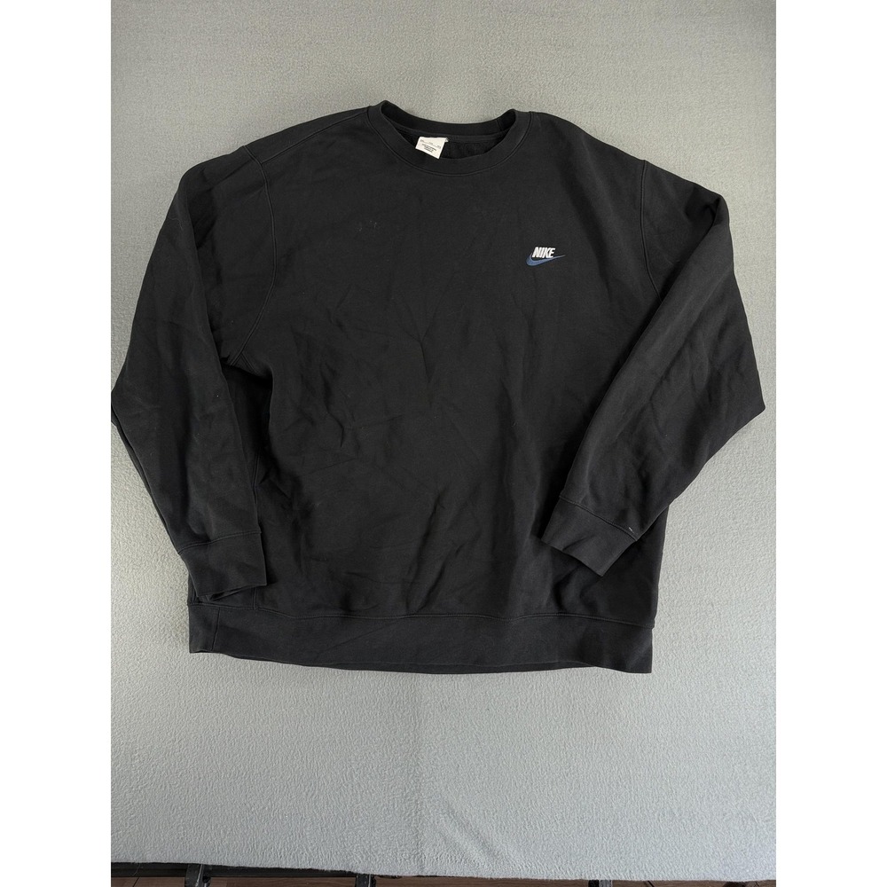 Nike Sweatshirt Mens 2XL Black Fleece Crew Neck Pullover Embroidered Logo Casual